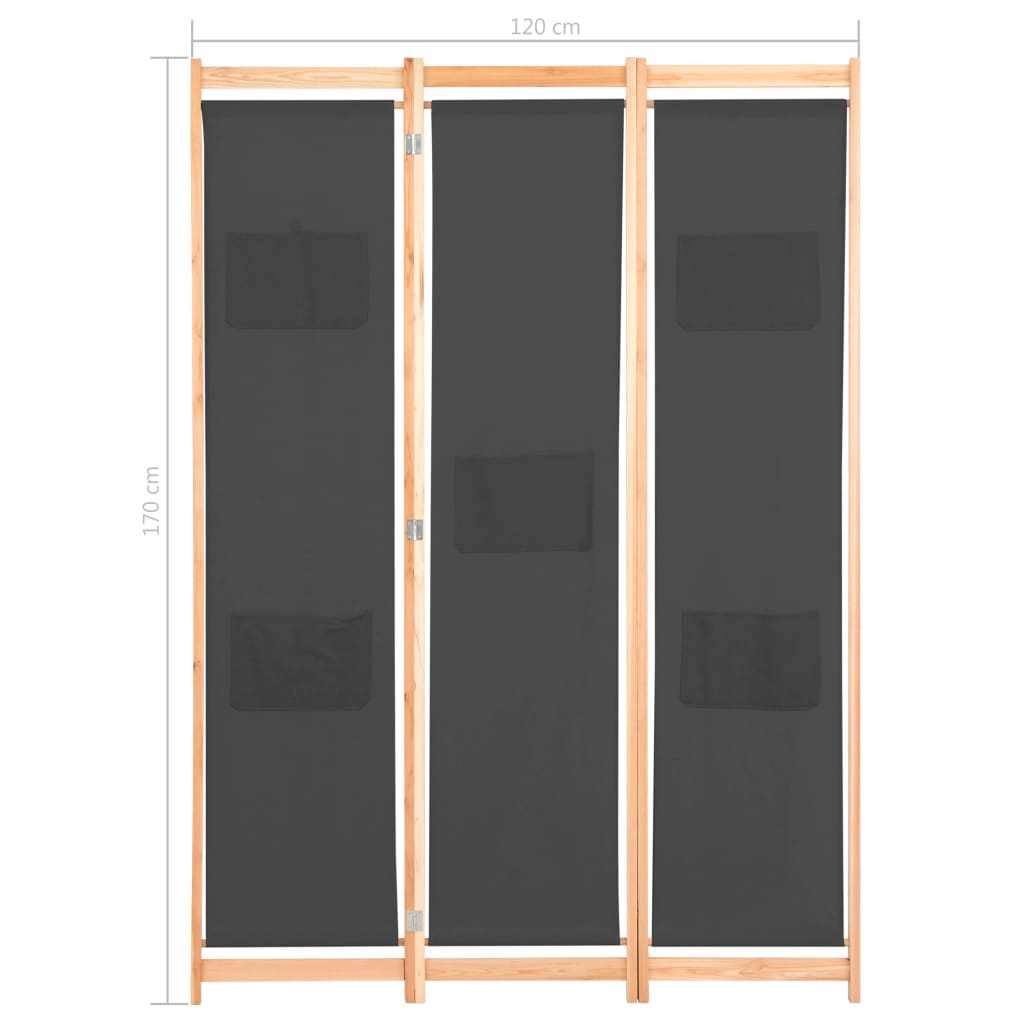 3-Panel Room Divider Grey 120x170x4 cm Fabric - Newstart Furniture