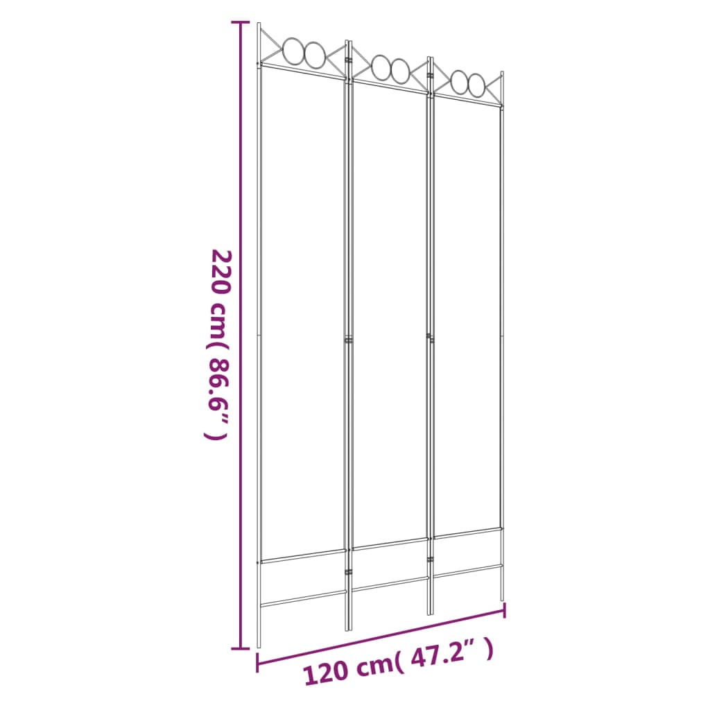 3-Panel Room Divider White 120x220 cm Fabric - Newstart Furniture