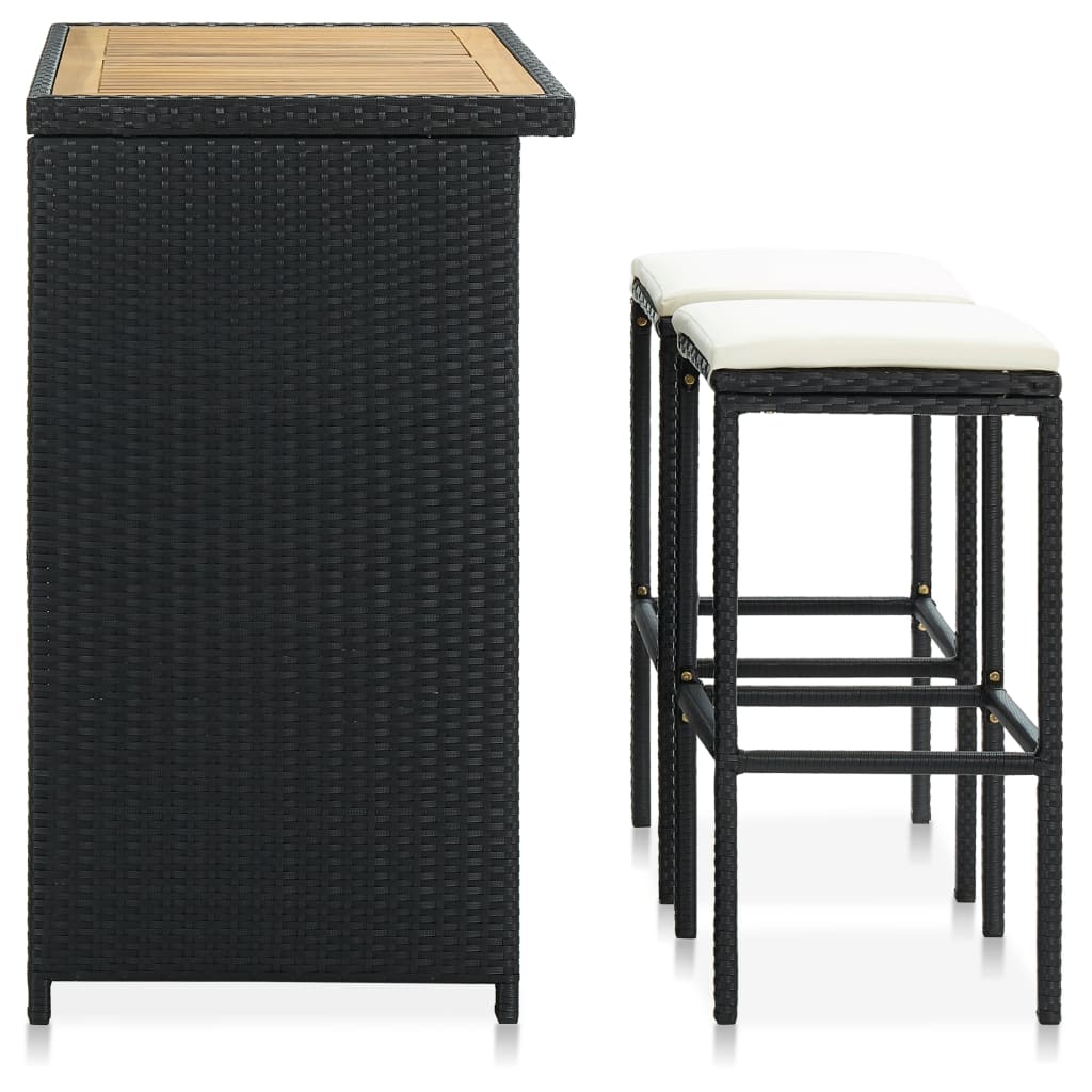 3 Piece Bar Set Poly Rattan Black - Newstart Furniture