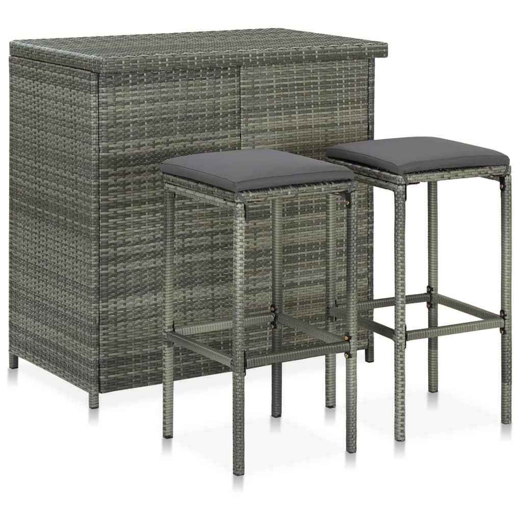 3 Piece Bar Set Poly Rattan Grey - Newstart Furniture