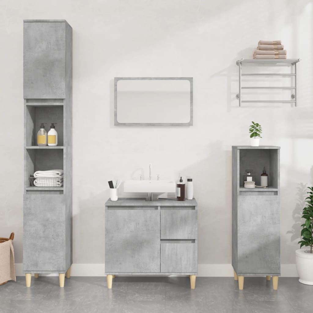 3 Piece Bathroom Cabinet Set Concrete Grey Engineered Wood - Newstart Furniture