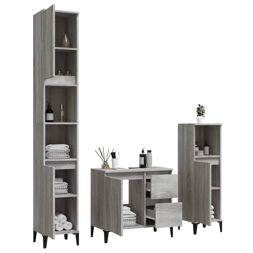 3 Piece Bathroom Cabinet Set Grey Sonoma Engineered Wood - Newstart Furniture