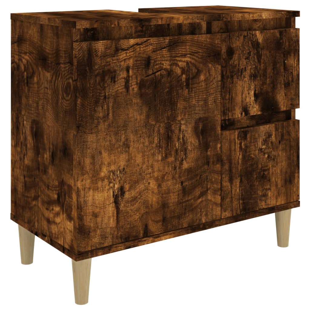 3 Piece Bathroom Cabinet Set Smoked Oak Engineered Wood - Newstart Furniture