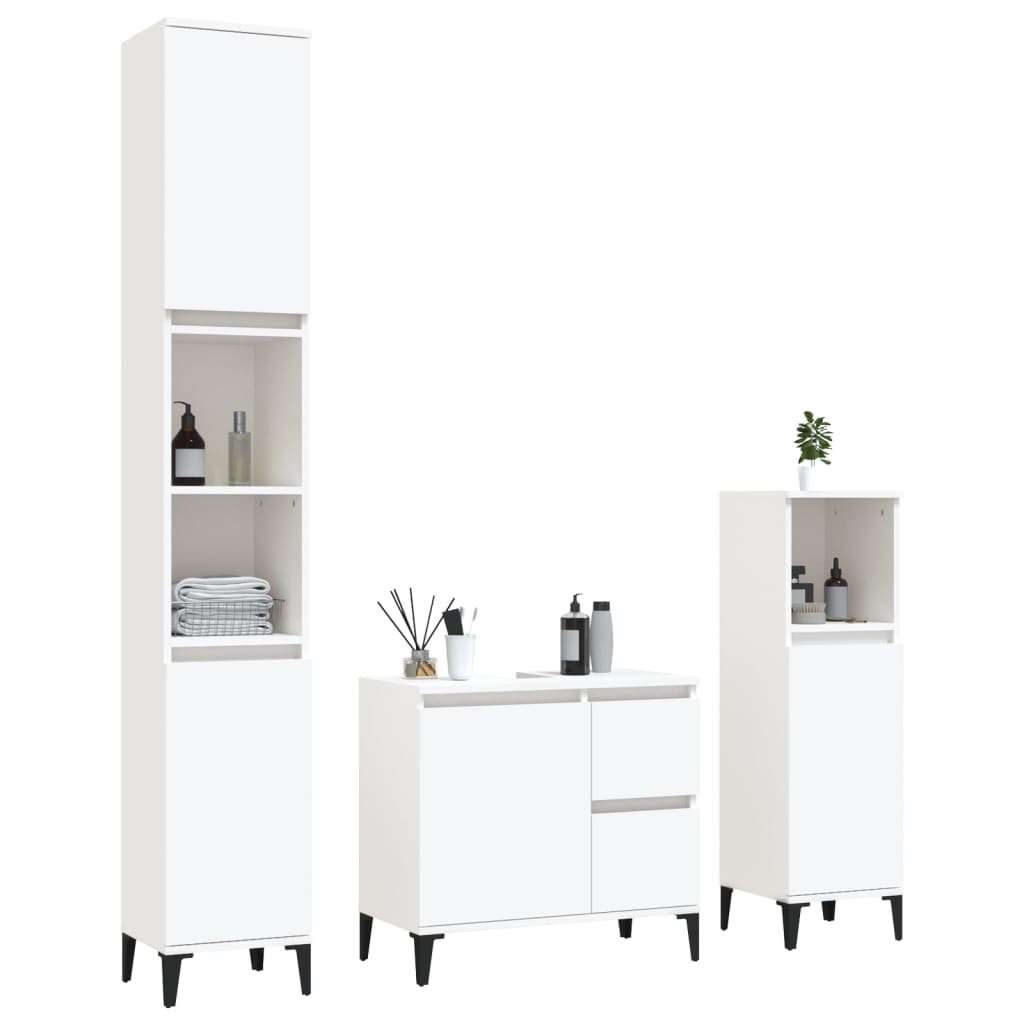 3 Piece Bathroom Cabinet Set White Engineered Wood - Newstart Furniture