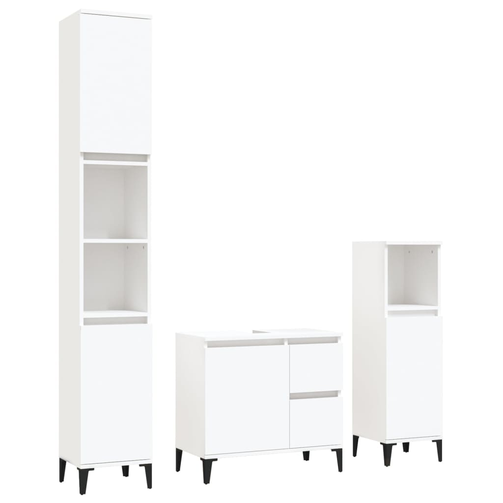 3 Piece Bathroom Cabinet Set White Engineered Wood - Newstart Furniture