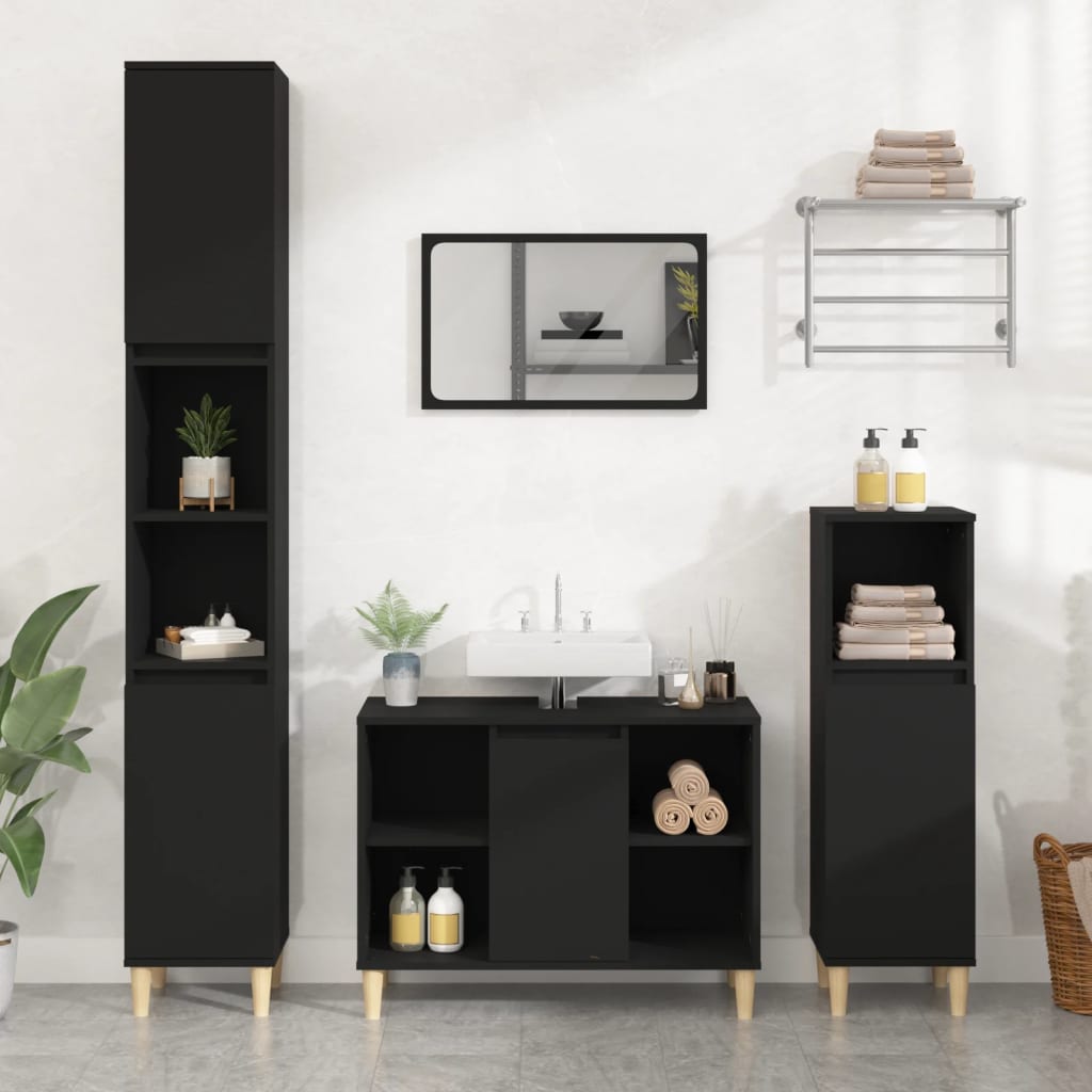 3 Piece Bathroom Furniture Set Black Engineered Wood - Newstart Furniture