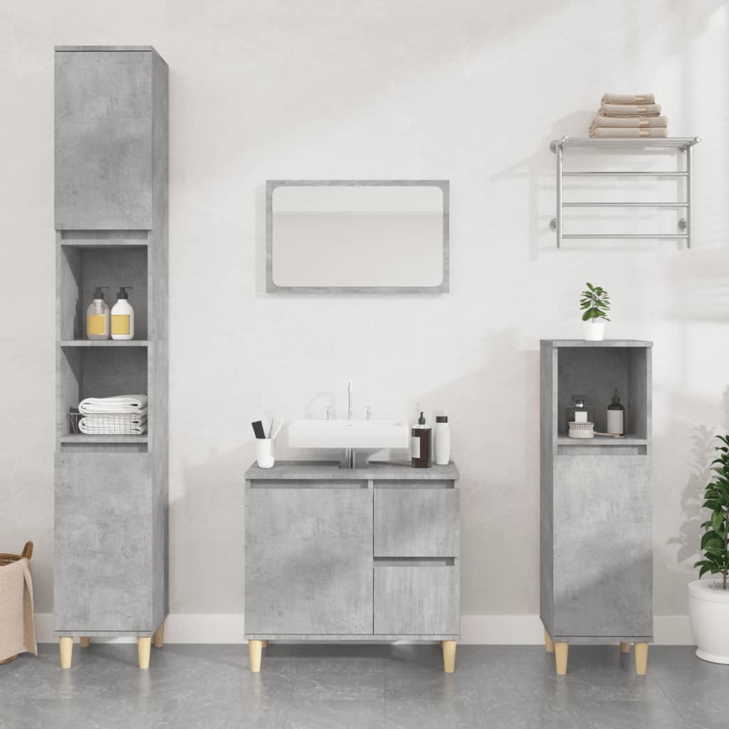 3 Piece Bathroom Furniture Set Concrete Grey Engineered Wood - Newstart Furniture