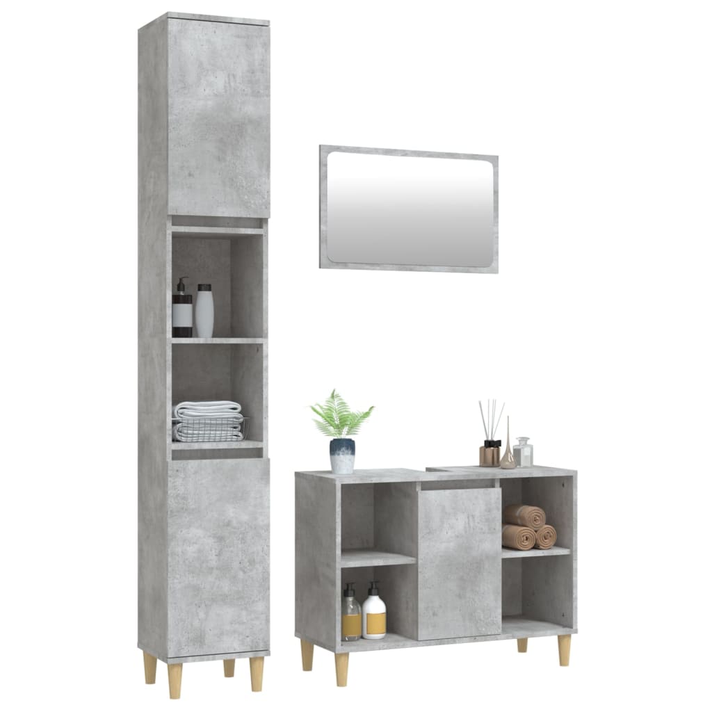 3 Piece Bathroom Furniture Set Concrete Grey Engineered Wood - Newstart Furniture