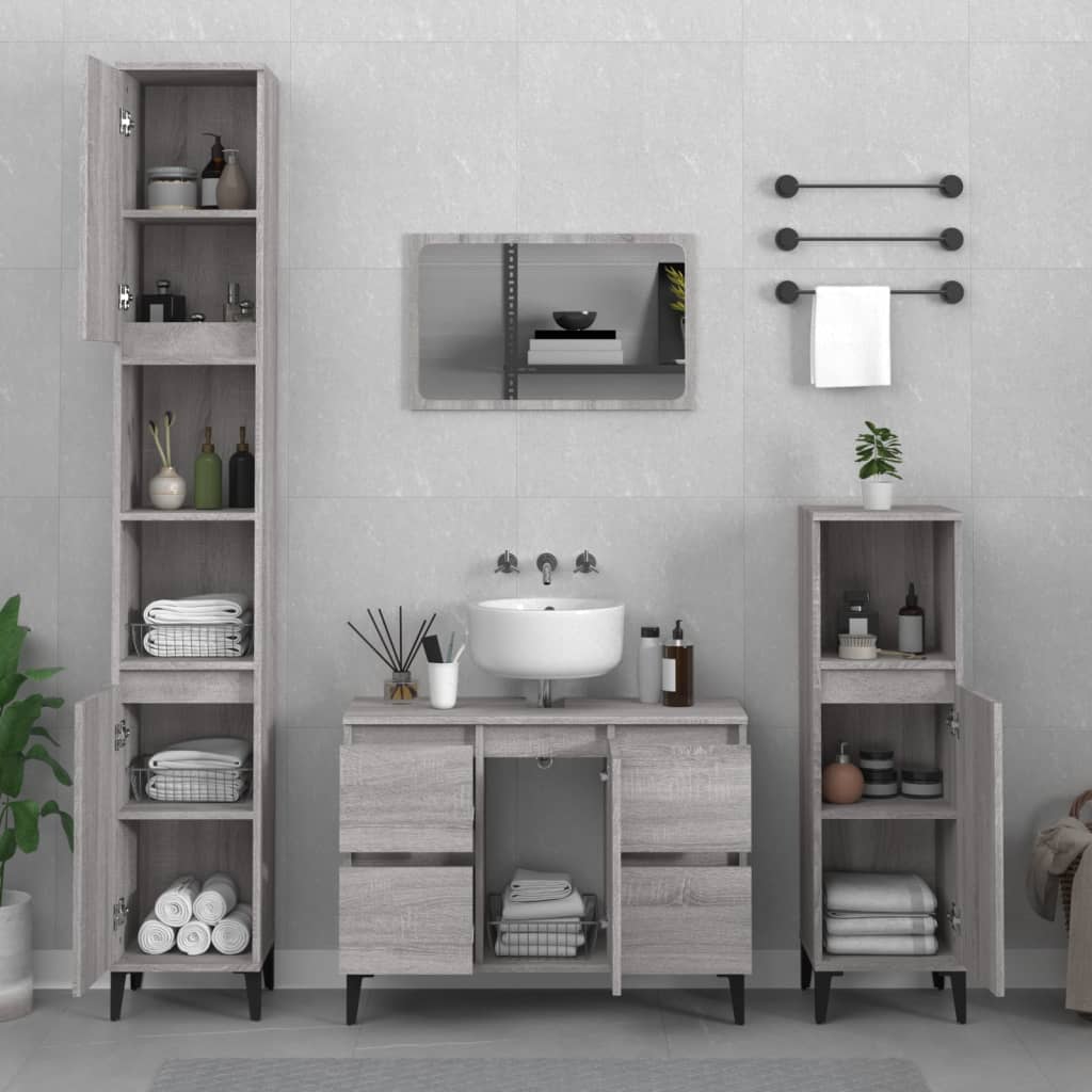 3 Piece Bathroom Furniture Set Grey Sonoma Engineered Wood - Newstart Furniture