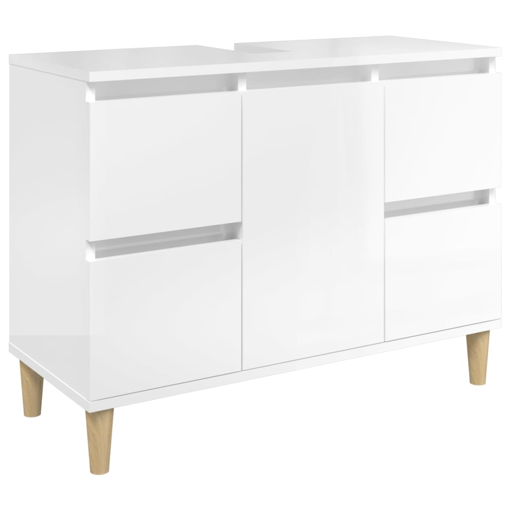 3 Piece Bathroom Furniture Set High Gloss White Engineered Wood - Newstart Furniture