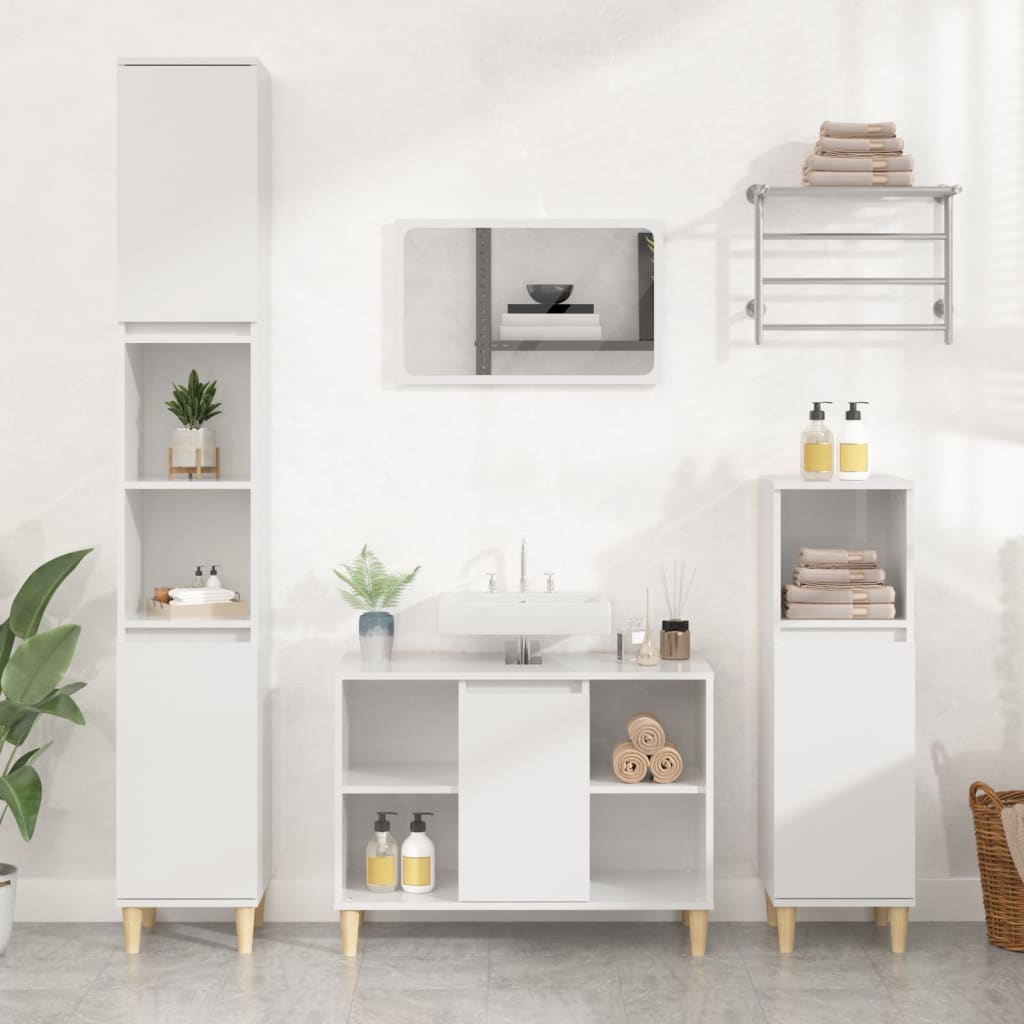 3 Piece Bathroom Furniture Set High Gloss White Engineered Wood - Newstart Furniture