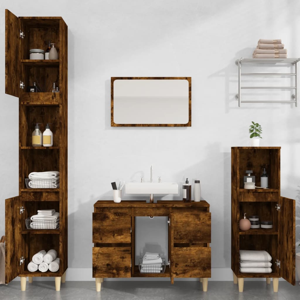 3 Piece Bathroom Furniture Set Smoked Oak Engineered Wood - Newstart Furniture