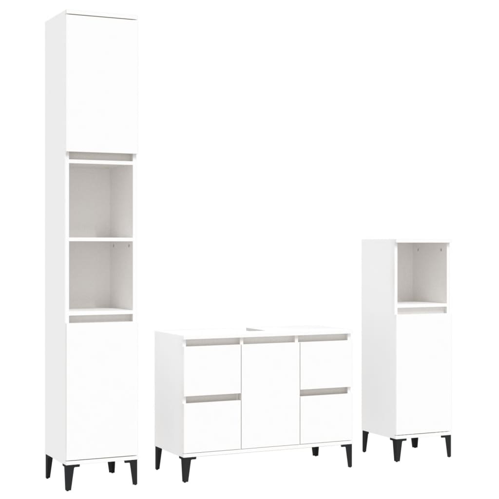 3 Piece Bathroom Furniture Set White Engineered Wood - Newstart Furniture