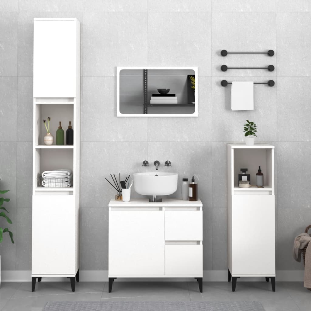 3 Piece Bathroom Furniture Set White Engineered Wood - Newstart Furniture