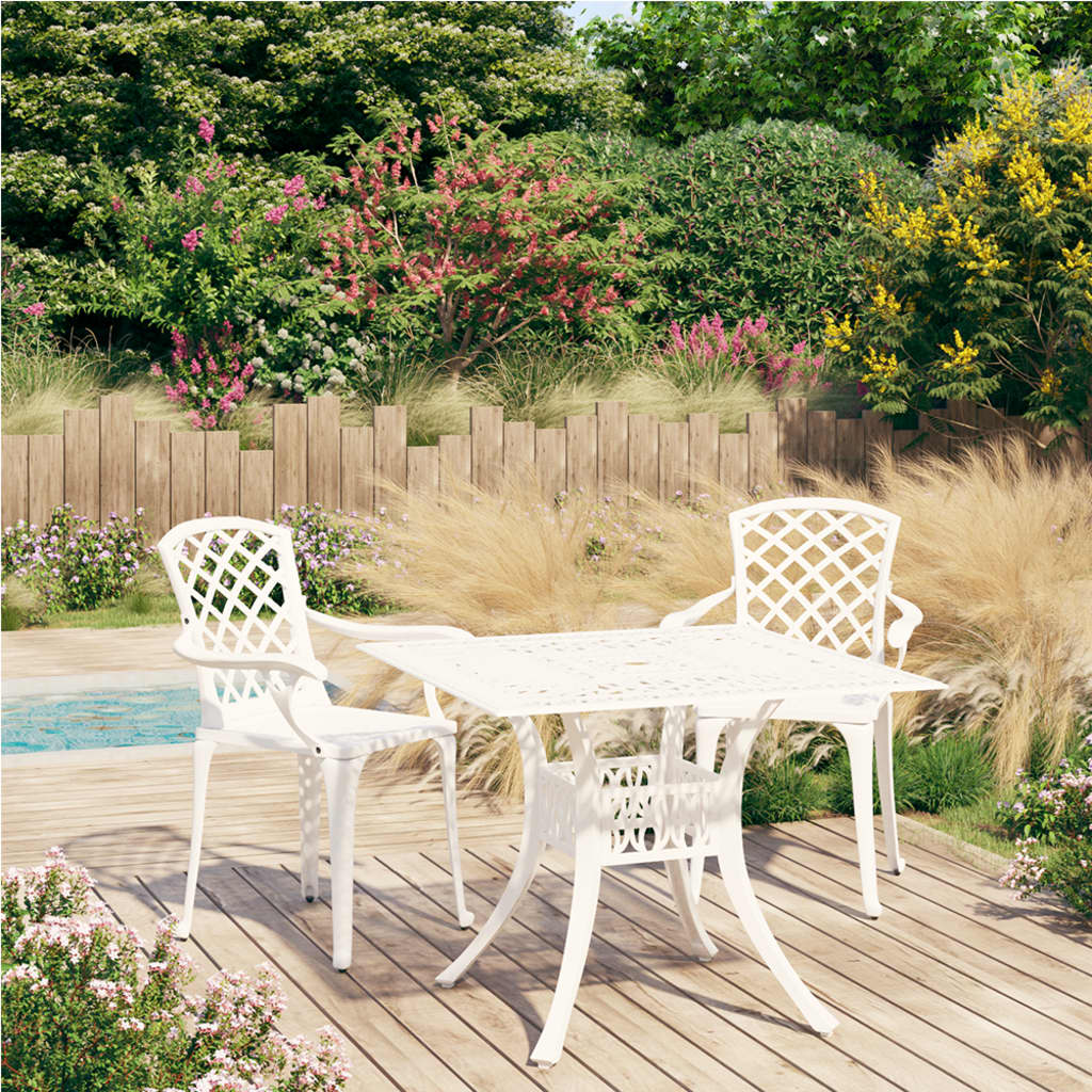 3 Piece Bistro Set Cast Aluminium White - Newstart Furniture