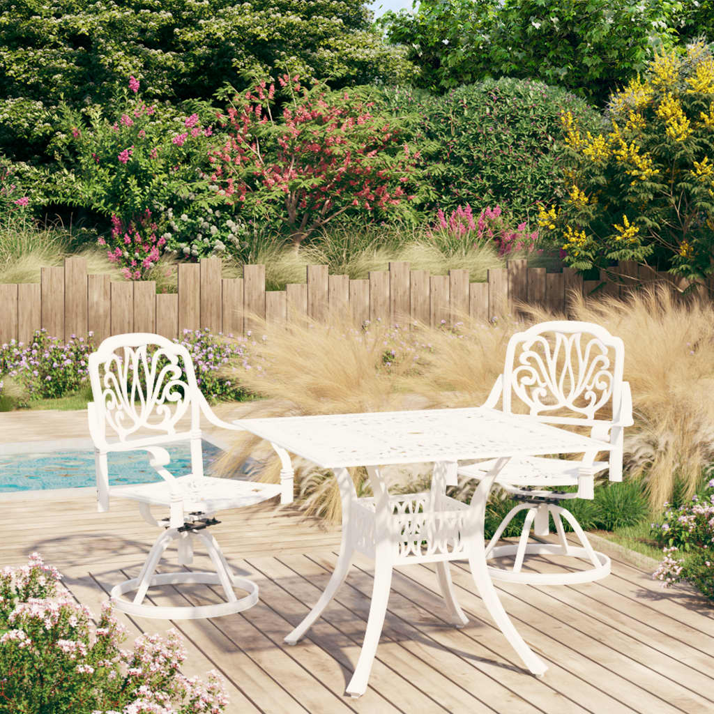 3 Piece Bistro Set Cast Aluminium White - Newstart Furniture