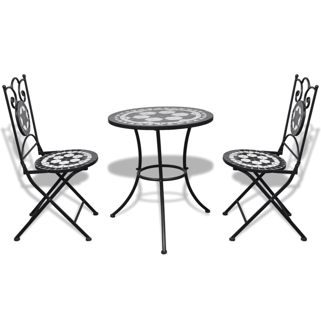 3 Piece Bistro Set Ceramic Tile Black and White - Newstart Furniture