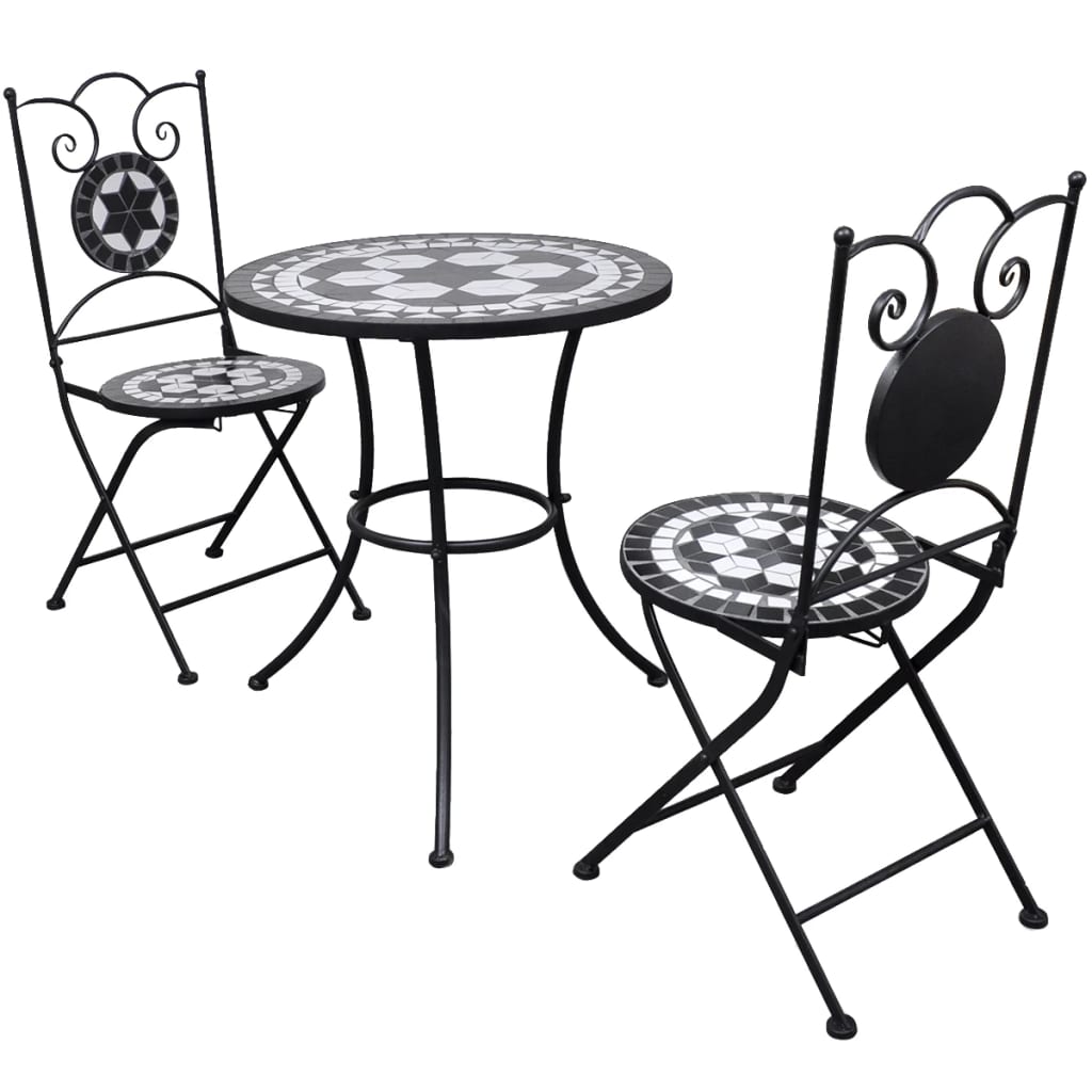 3 Piece Bistro Set Ceramic Tile Black and White - Newstart Furniture