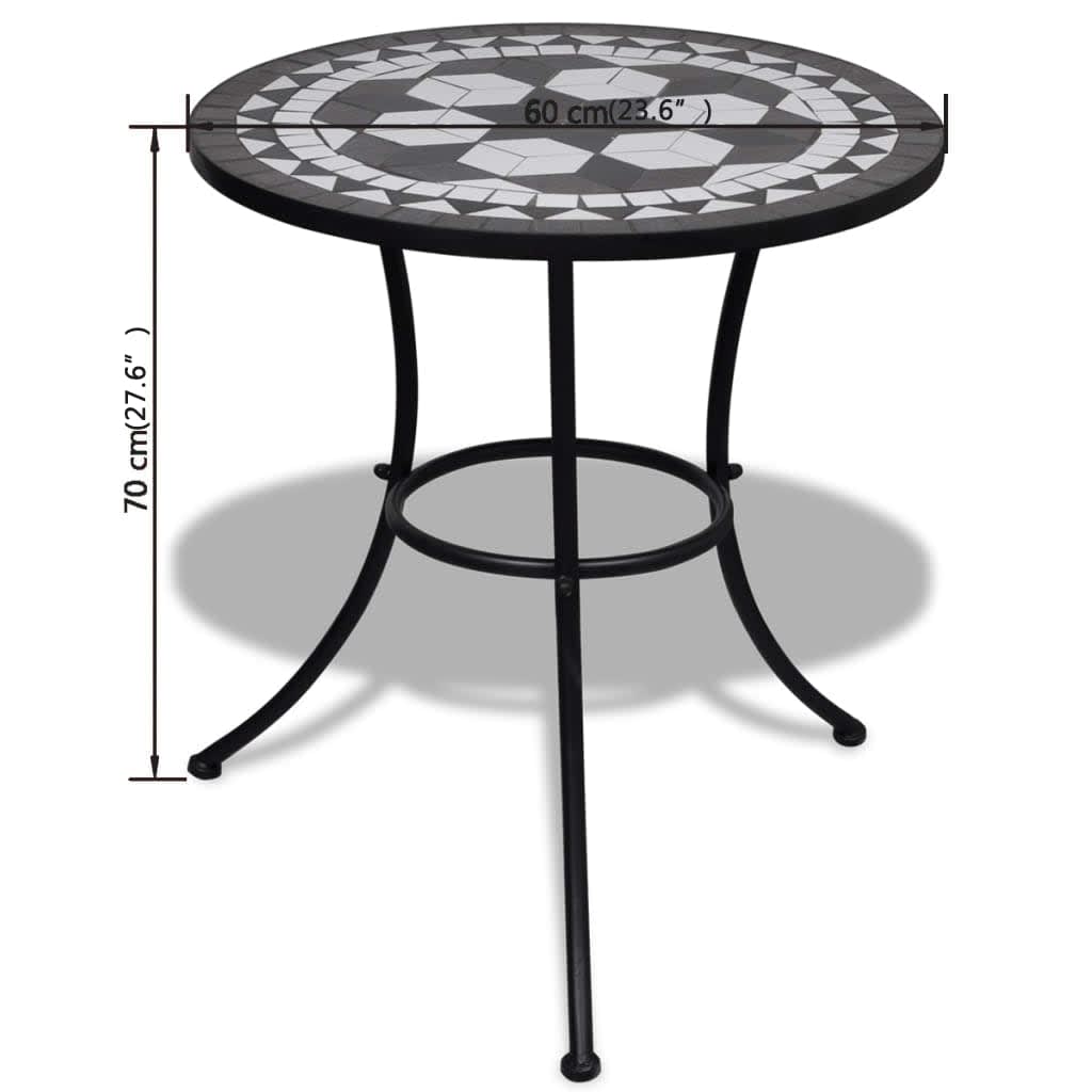 3 Piece Bistro Set Ceramic Tile Black and White - Newstart Furniture