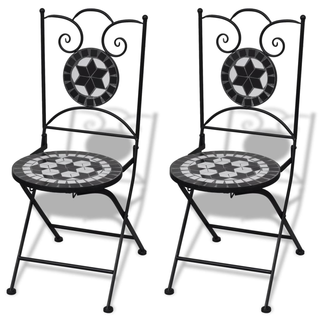 3 Piece Bistro Set Ceramic Tile Black and White - Newstart Furniture