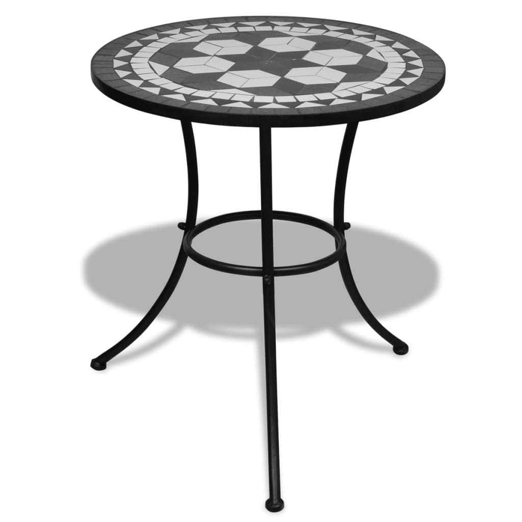 3 Piece Bistro Set Ceramic Tile Black and White - Newstart Furniture