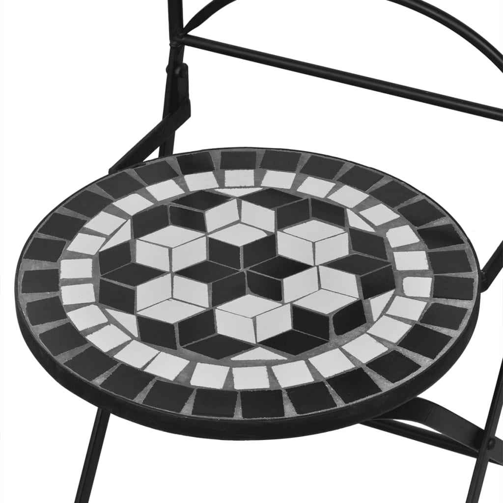 3 Piece Bistro Set Ceramic Tile Black and White - Newstart Furniture