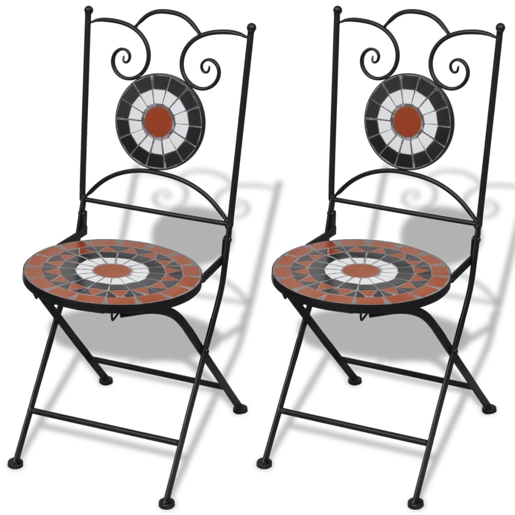 3 Piece Bistro Set Ceramic Tile Terracotta and White - Newstart Furniture