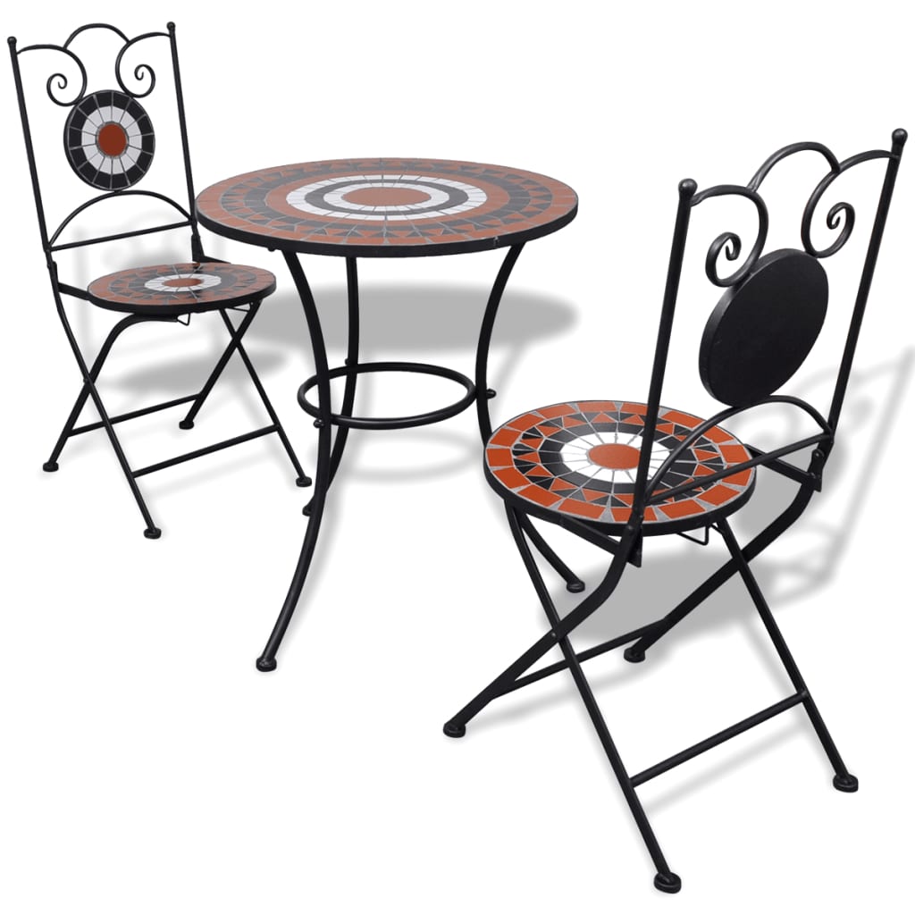 3 Piece Bistro Set Ceramic Tile Terracotta and White - Newstart Furniture