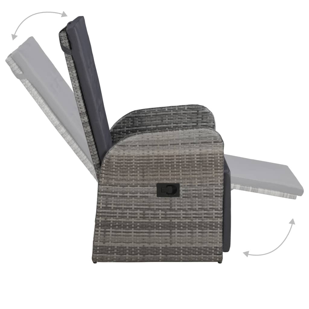 3 Piece Bistro Set with Cushions Poly Rattan Grey - Newstart Furniture