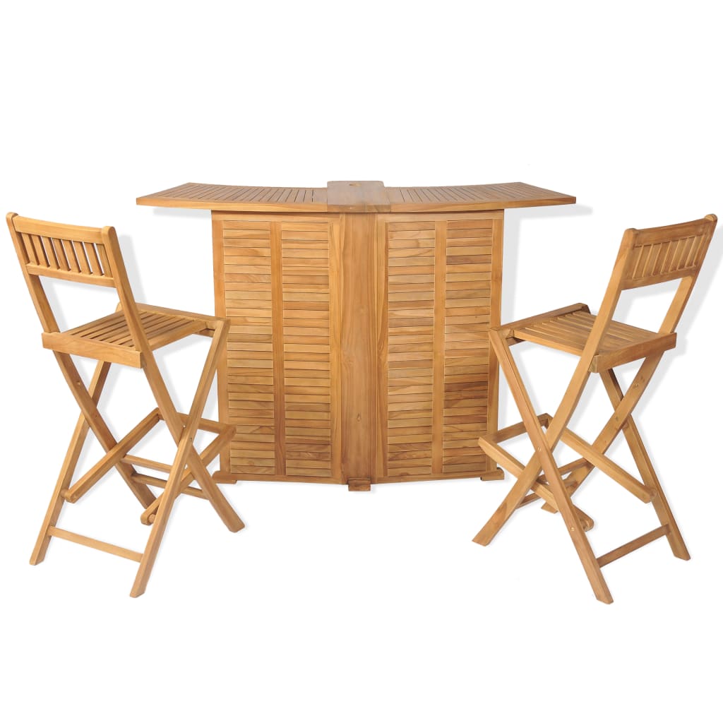 3 Piece Bistro Set with Folding Chairs Solid Teak Wood - Newstart Furniture