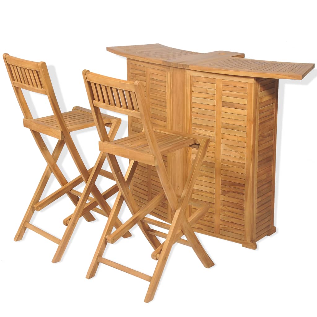 3 Piece Bistro Set with Folding Chairs Solid Teak Wood - Newstart Furniture