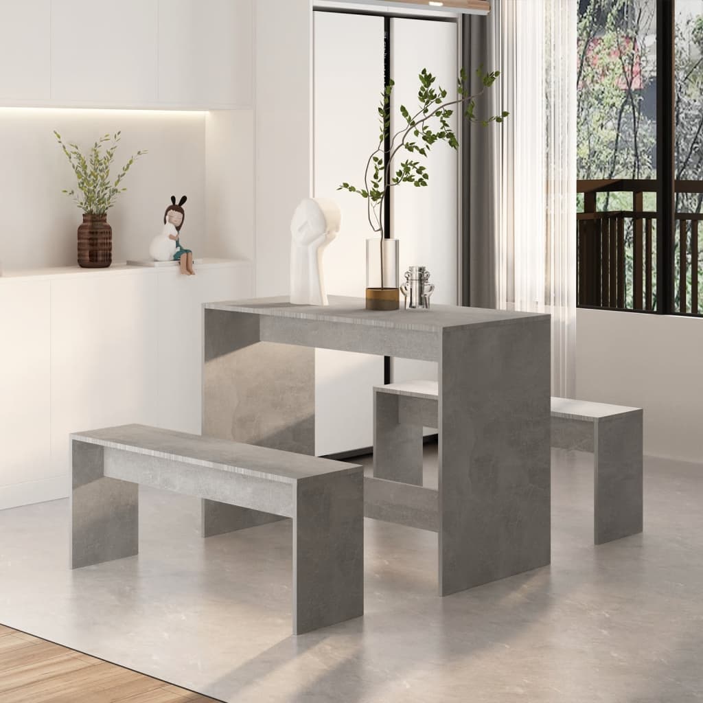 3 Piece Dining Set Concrete Grey Engineered Wood - Newstart Furniture