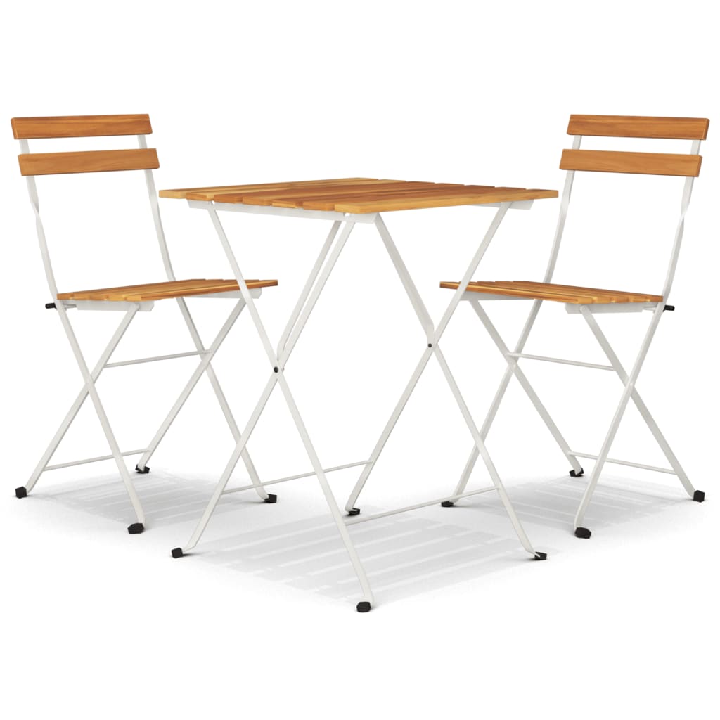 3 Piece Folding Bistro Set Solid Wood Acacia and Steel - Newstart Furniture