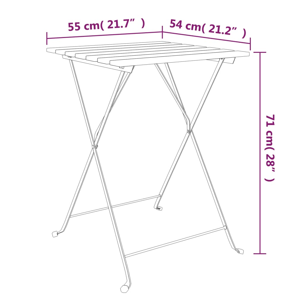 3 Piece Folding Bistro Set Solid Wood Acacia and Steel - Newstart Furniture