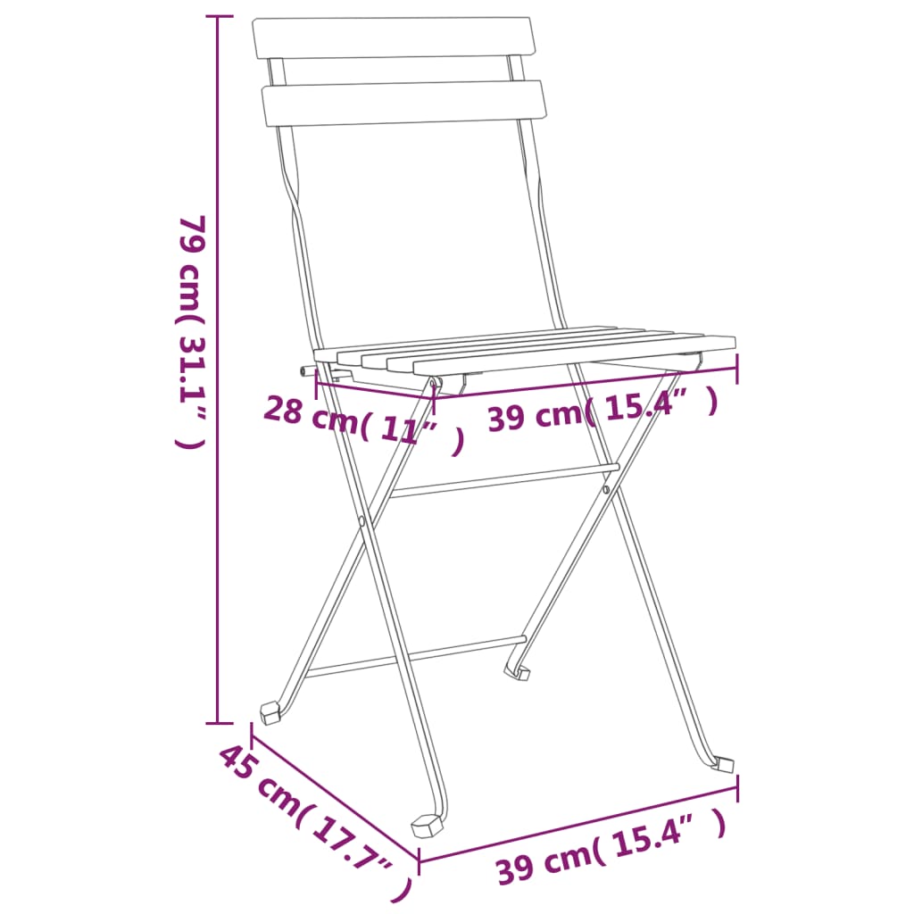 3 Piece Folding Bistro Set Solid Wood Acacia and Steel - Newstart Furniture