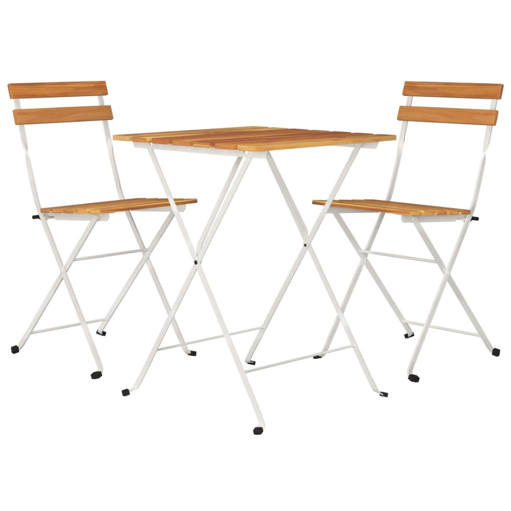 3 Piece Folding Bistro Set Solid Wood Acacia and Steel - Newstart Furniture