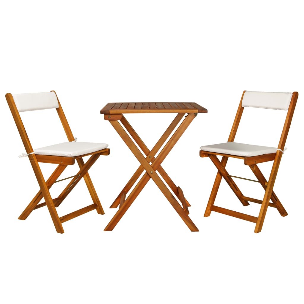 3 Piece Folding Bistro Set with Cushions Solid Acacia Wood - Newstart Furniture