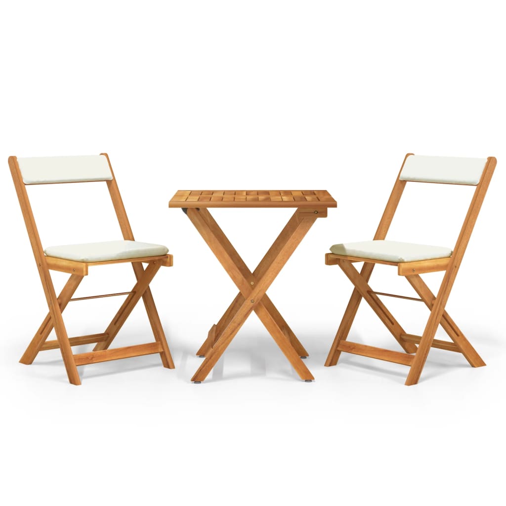 3 Piece Folding Bistro Set with Cushions Solid Wood Acacia - Newstart Furniture