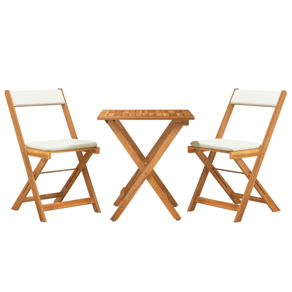 3 Piece Folding Bistro Set with Cushions Solid Wood Acacia - Newstart Furniture