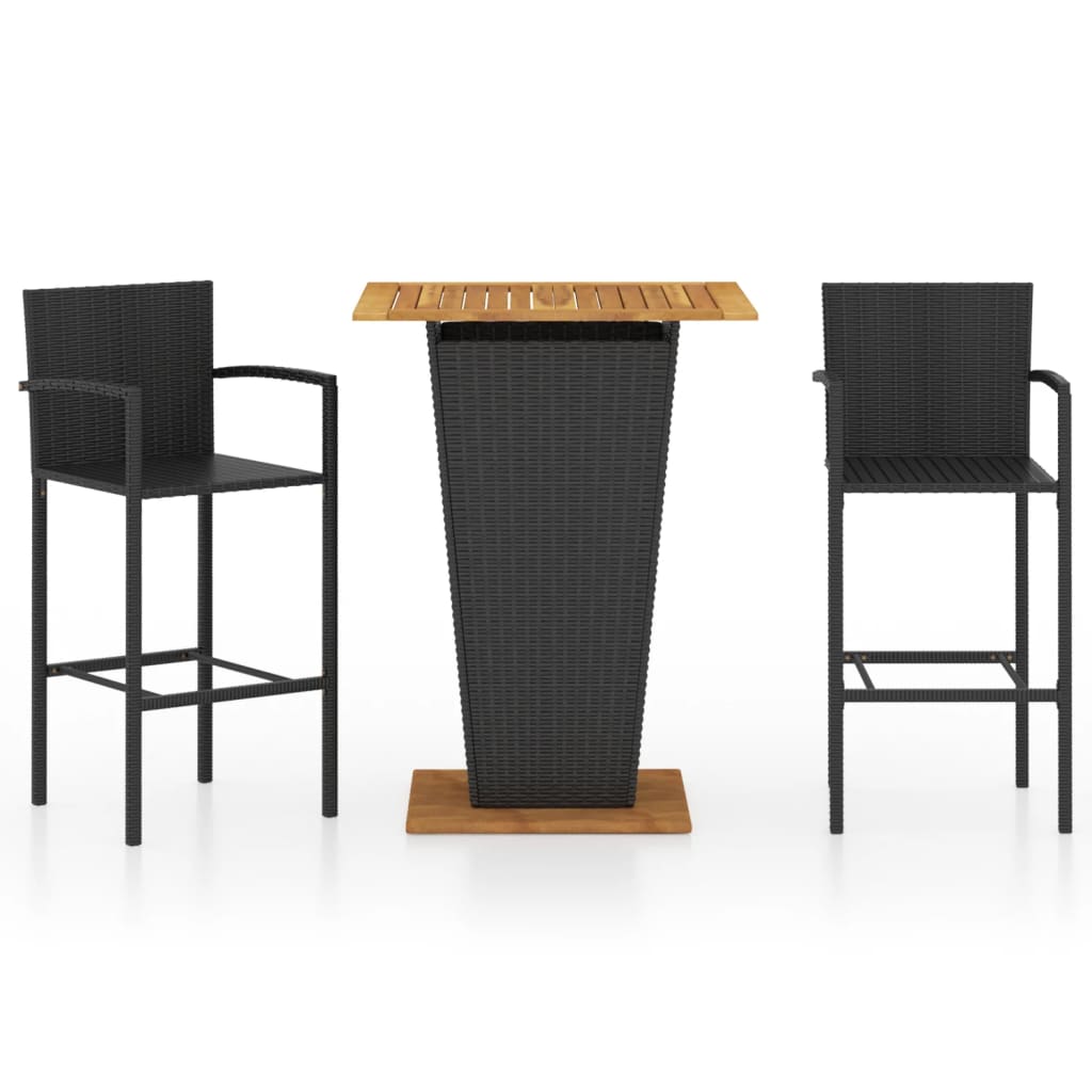 3 Piece Garden Bar Set Black - Newstart Furniture