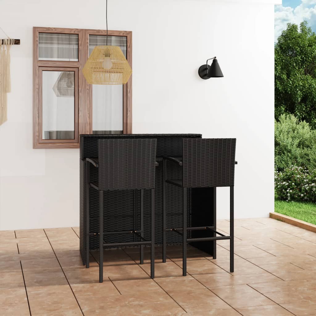 3 Piece Garden Bar Set Black - Newstart Furniture