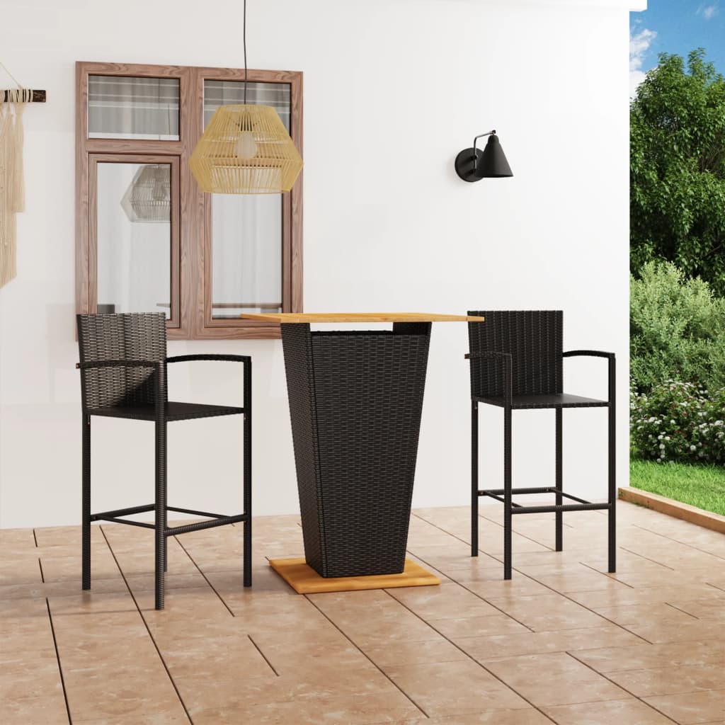 3 Piece Garden Bar Set Black - Newstart Furniture