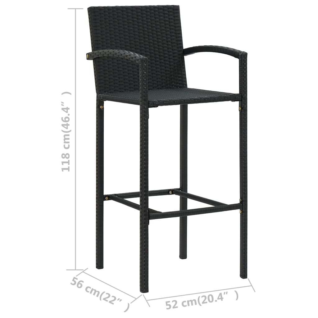 3 Piece Garden Bar Set Black - Newstart Furniture