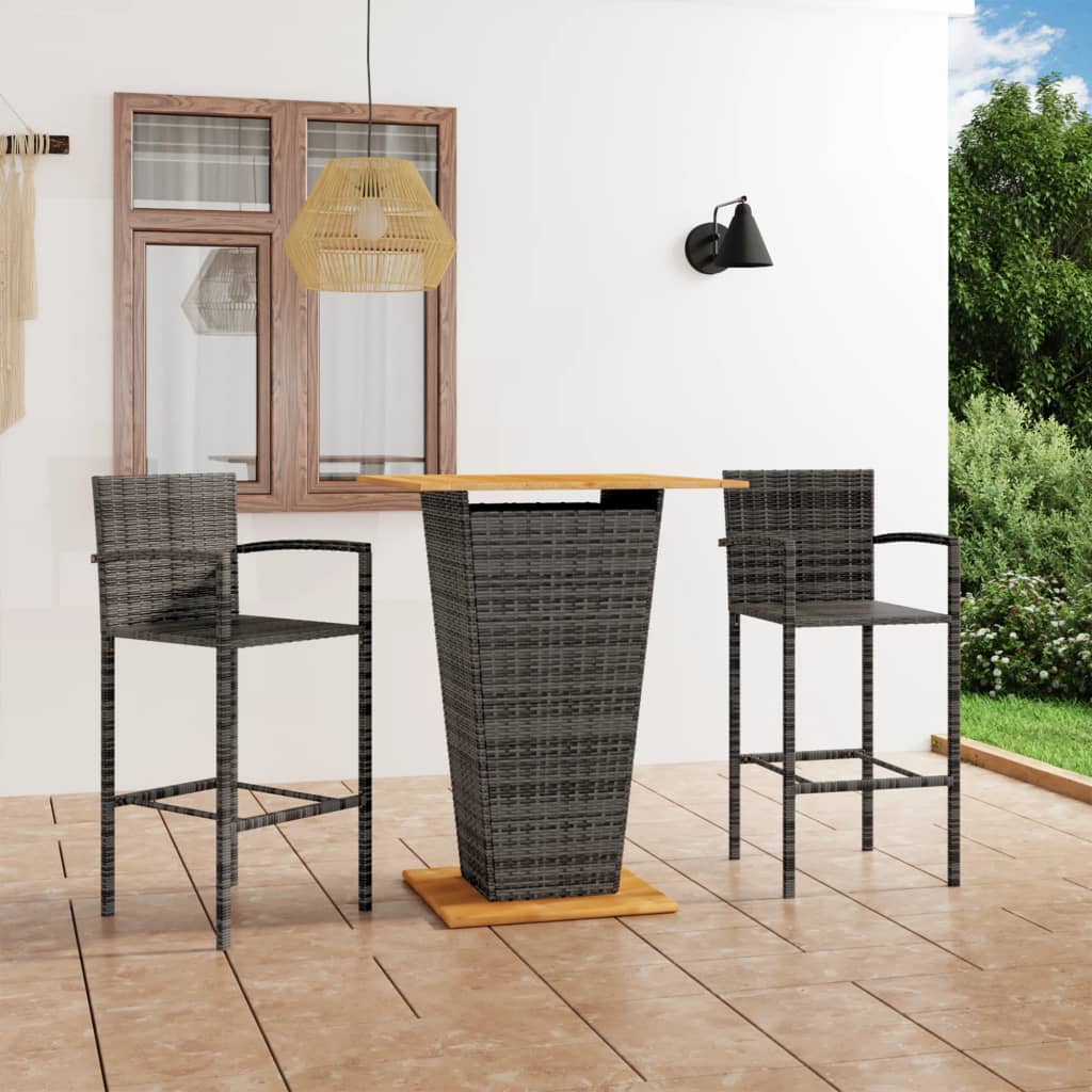 3 Piece Garden Bar Set Grey - Newstart Furniture