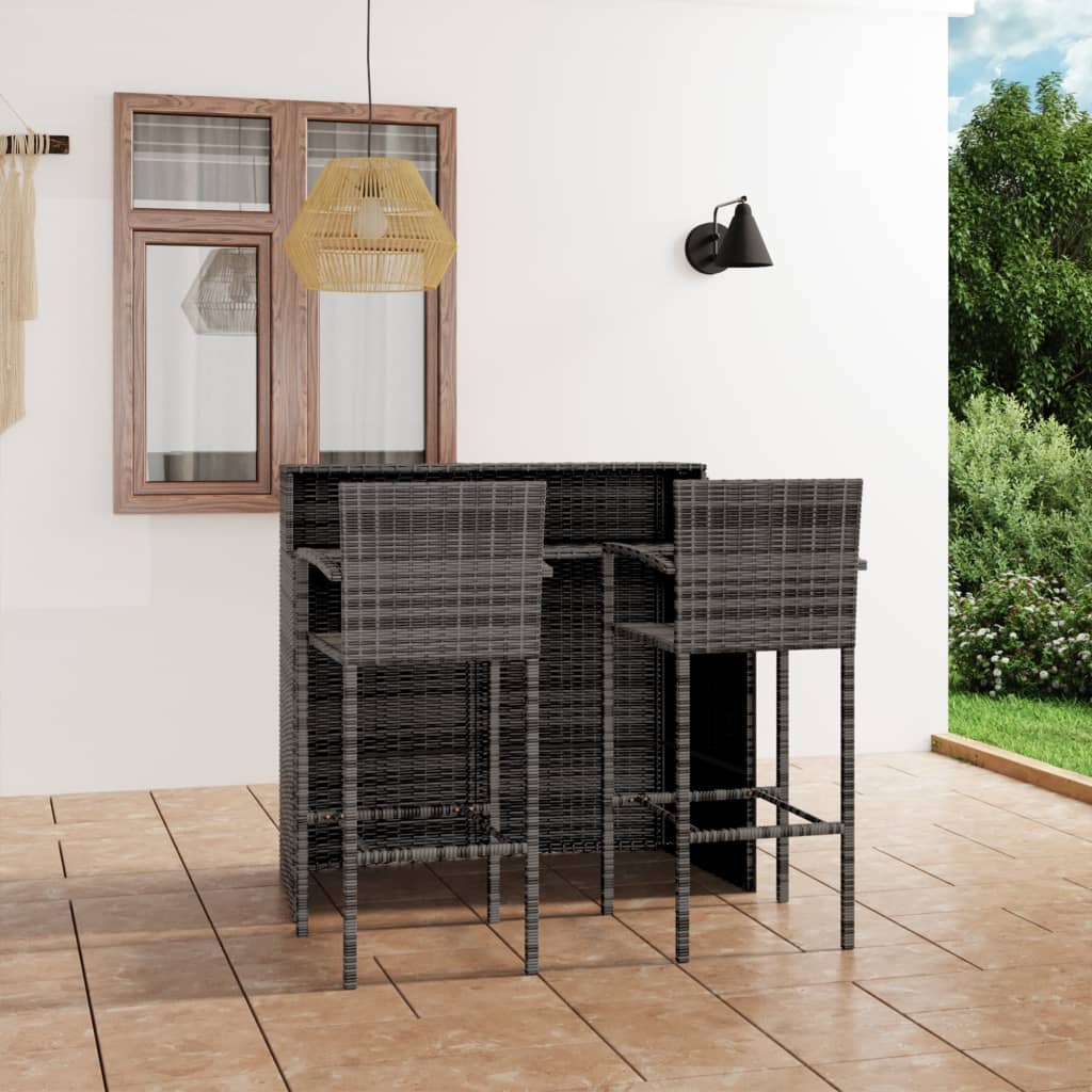 3 Piece Garden Bar Set Grey - Newstart Furniture