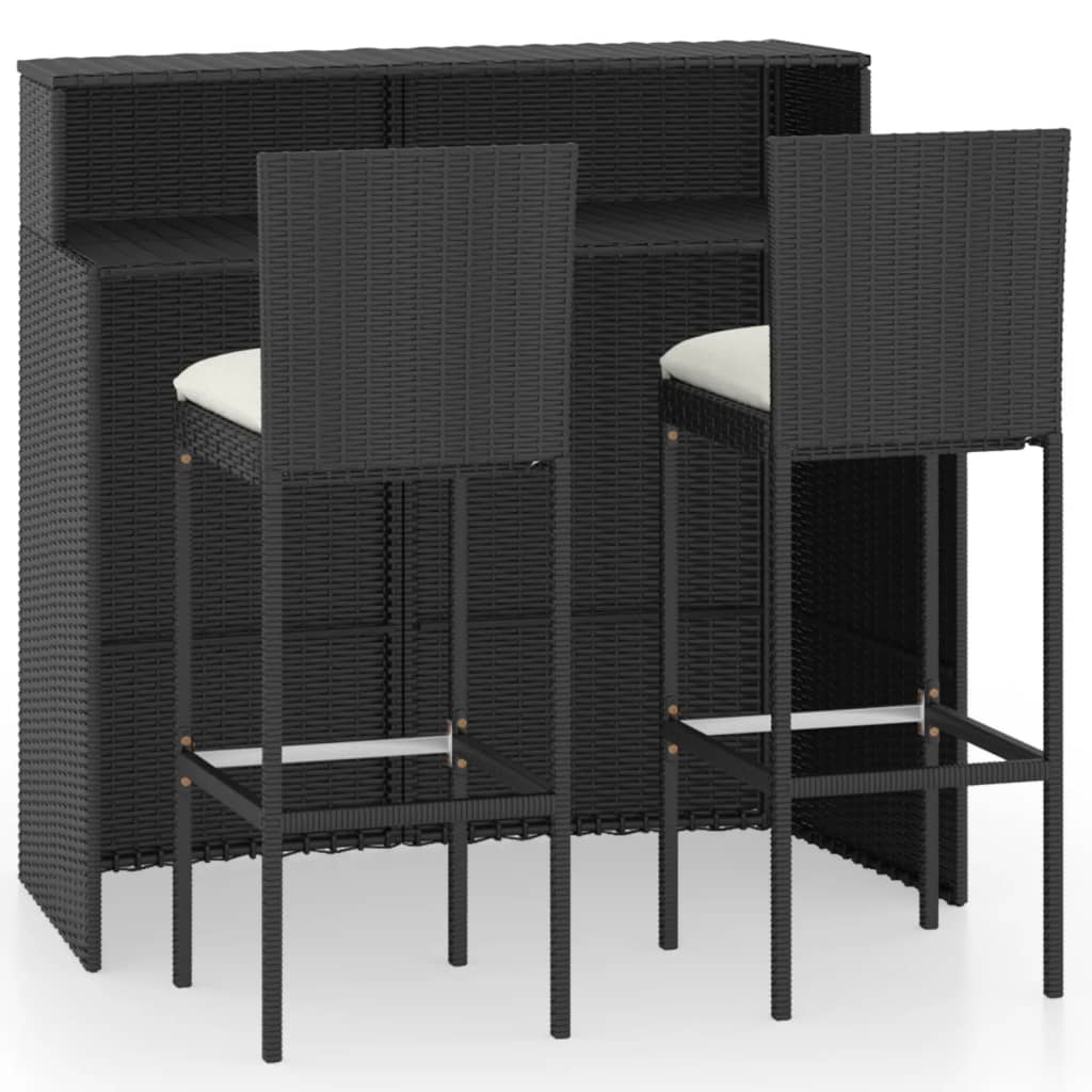 3 Piece Garden Bar Set with Cushions Black - Newstart Furniture