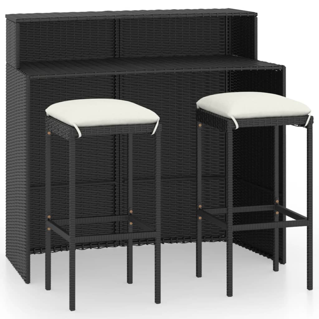 3 Piece Garden Bar Set with Cushions Black - Newstart Furniture