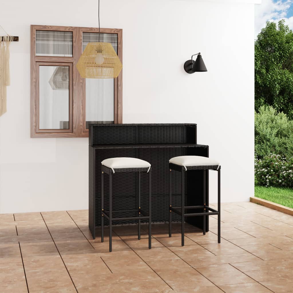 3 Piece Garden Bar Set with Cushions Black - Newstart Furniture