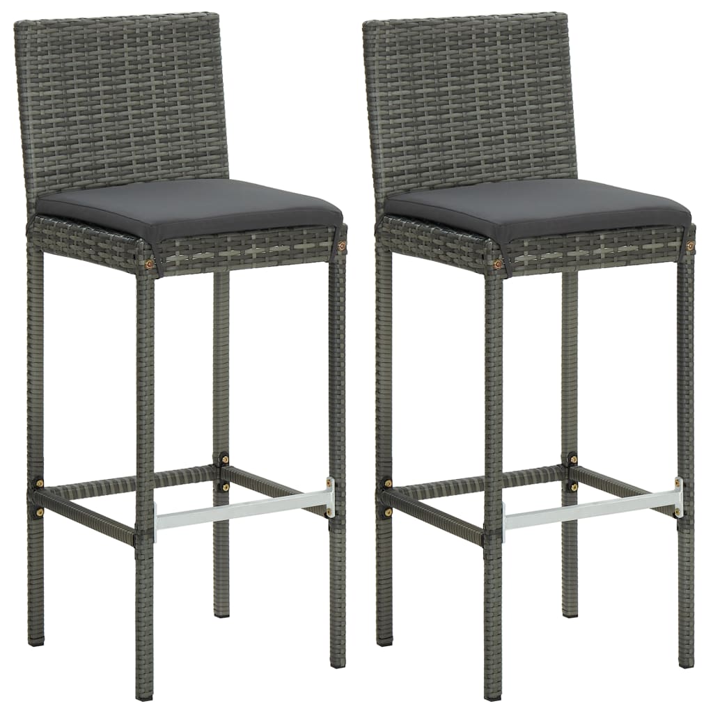 3 Piece Garden Bar Set with Cushions Poly Rattan Grey - Newstart Furniture