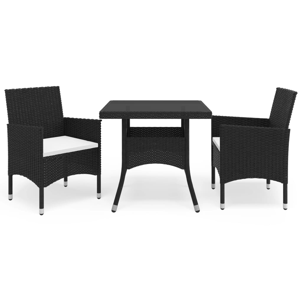 3 Piece Garden Dining Set Black Poly Rattan and Glass - Newstart Furniture